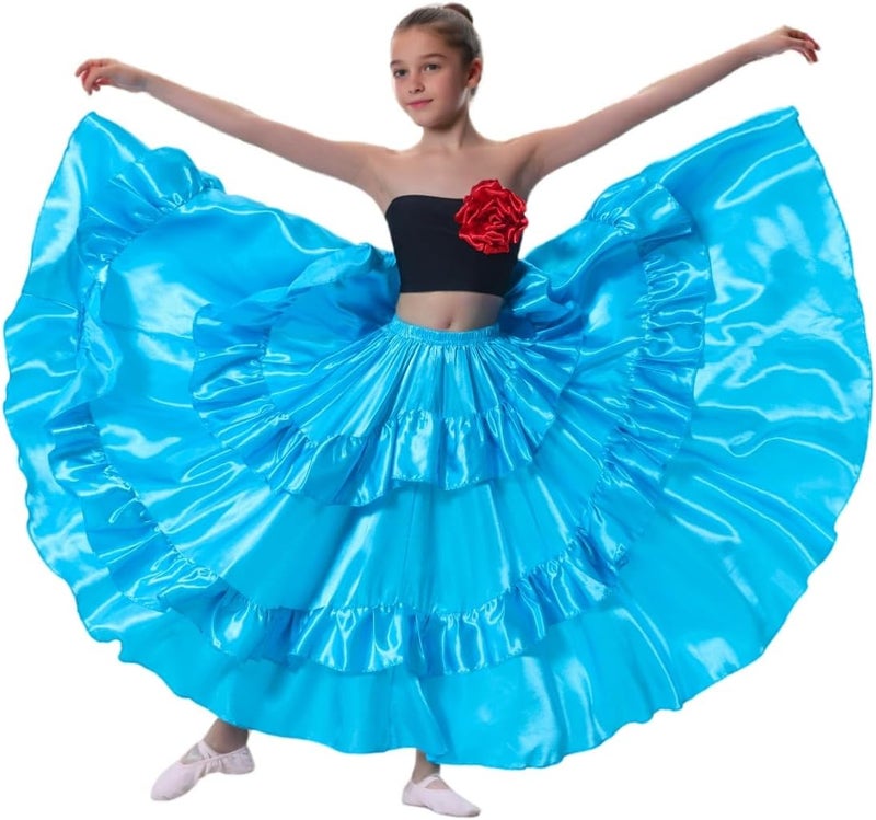 Sancan Double Ruffle Style Long Full Maxi Dance Skirt for Girls 8-12 Years Flamenco Dance Practice Class Dancewear - Image 2